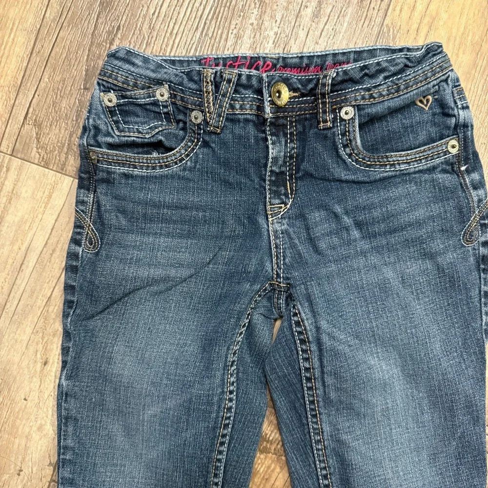 Justice Girls Jeans sz 14 Short Stretchy Straight Leg Blue Denim